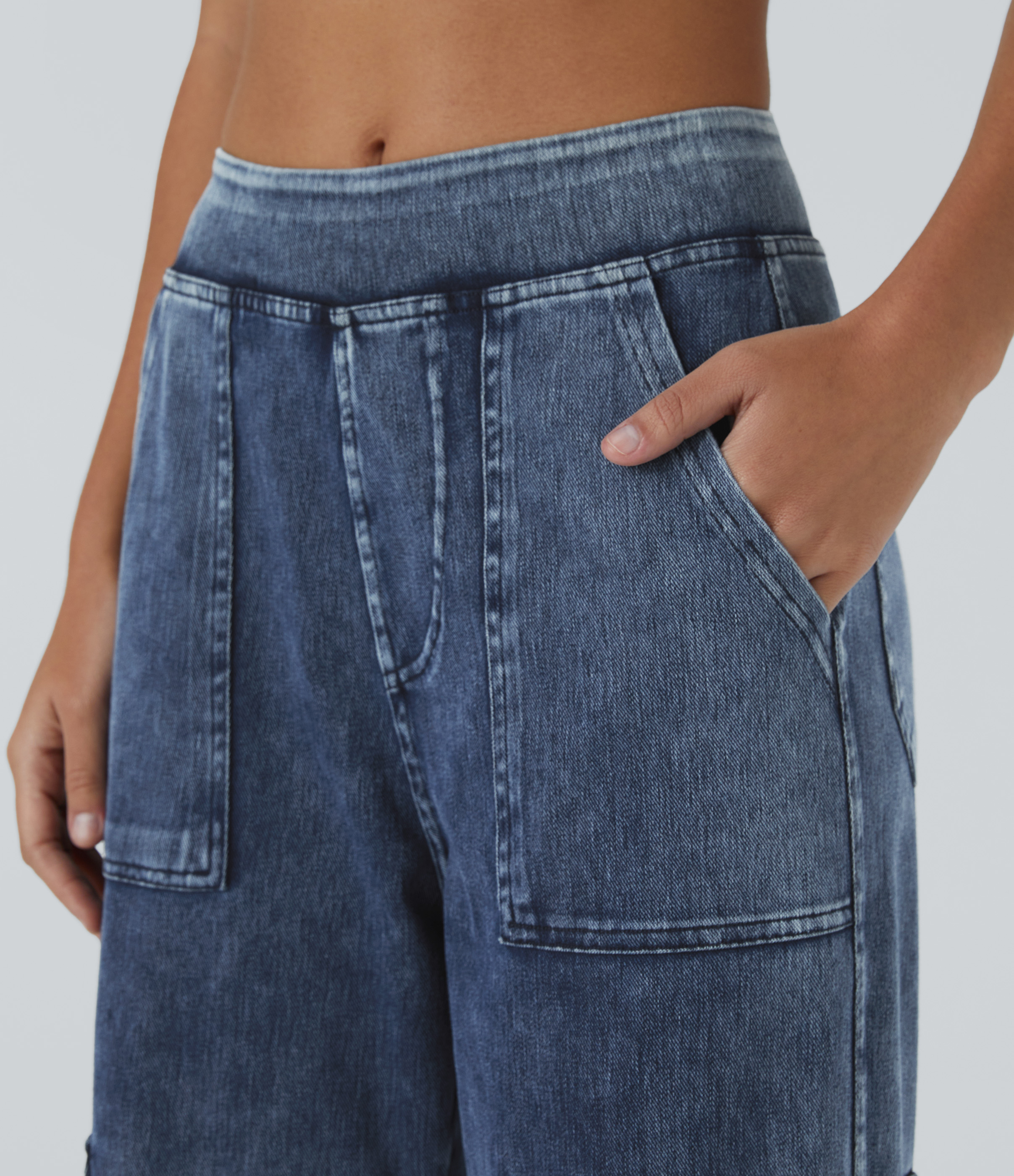 Mid Rise Pockets Straight Leg Casual Cargo Jeans