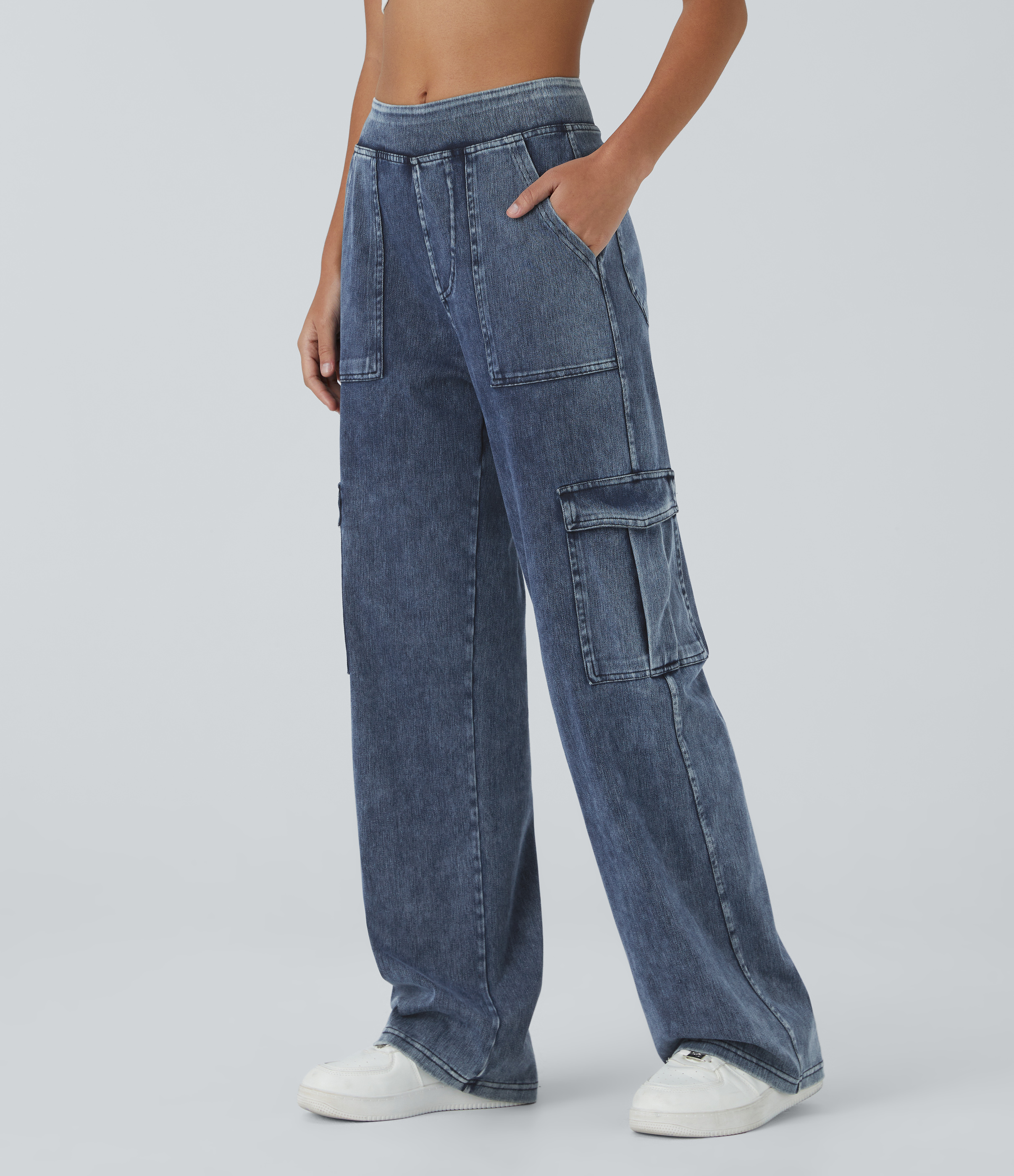 Mid Rise Pockets Straight Leg Casual Cargo Jeans