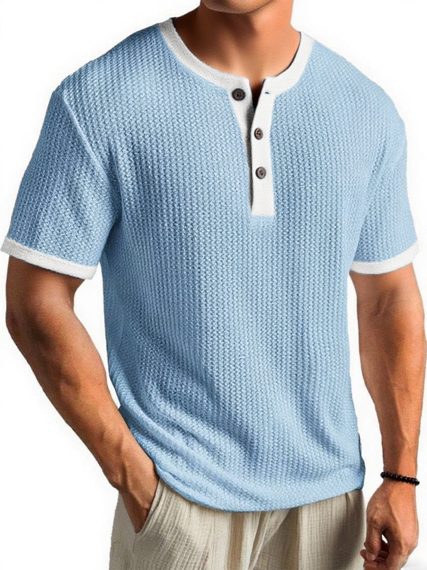 Men's Waffle Color-Block Urban Casual Daily Short-Sleeve Henley Shirt Top
