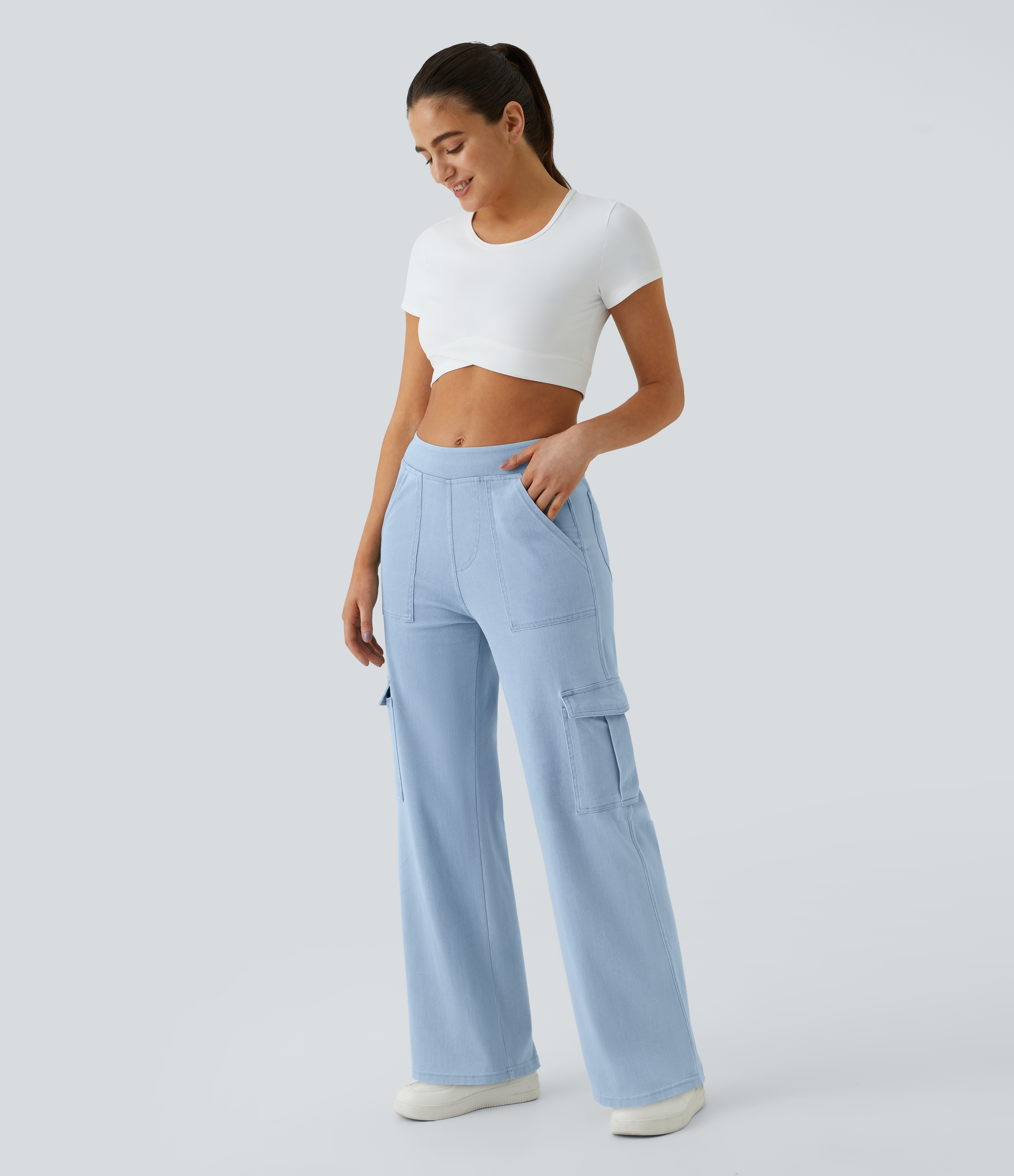 Mid Rise Pockets Straight Leg Casual Cargo Jeans