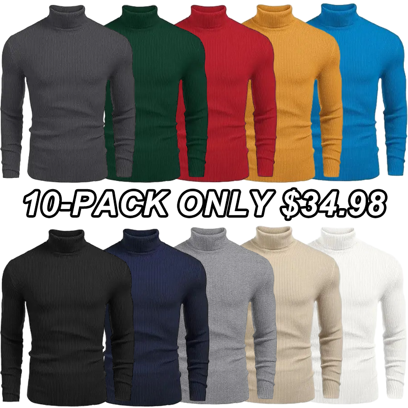 Fall/Winter Men’s Ribbed High-Neck Sweater – Slim Fit, Soft Knit, Warm Casual Pullover