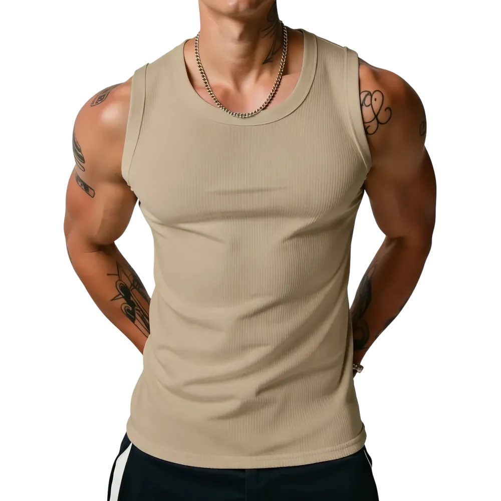 Men’s Wide Strap Ribbed Tank Top, High Stretch Breathable Muscle Tank, Heavyweight Drapey Fit Gym & Casual Sleeveless Shirt