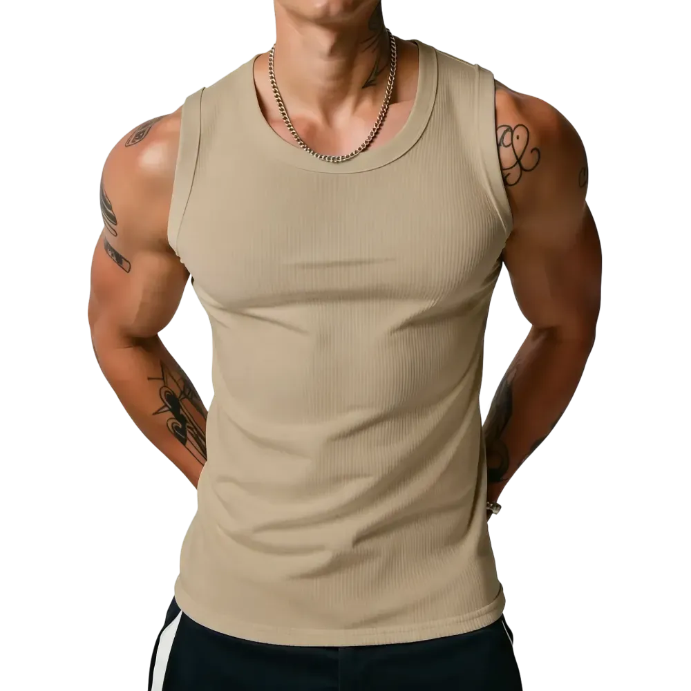 Men’s Wide Strap Ribbed Tank Top, High Stretch Breathable Muscle Tank, Heavyweight Drapey Fit Gym & Casual Sleeveless Shirt