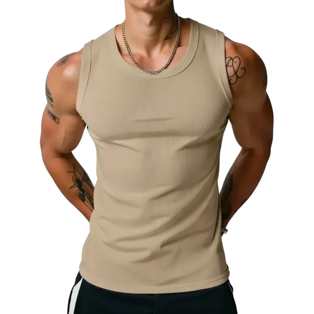 Men’s Wide Strap Ribbed Tank Top, High Stretch Breathable Muscle Tank, Heavyweight Drapey Fit Gym & Casual Sleeveless Shirt