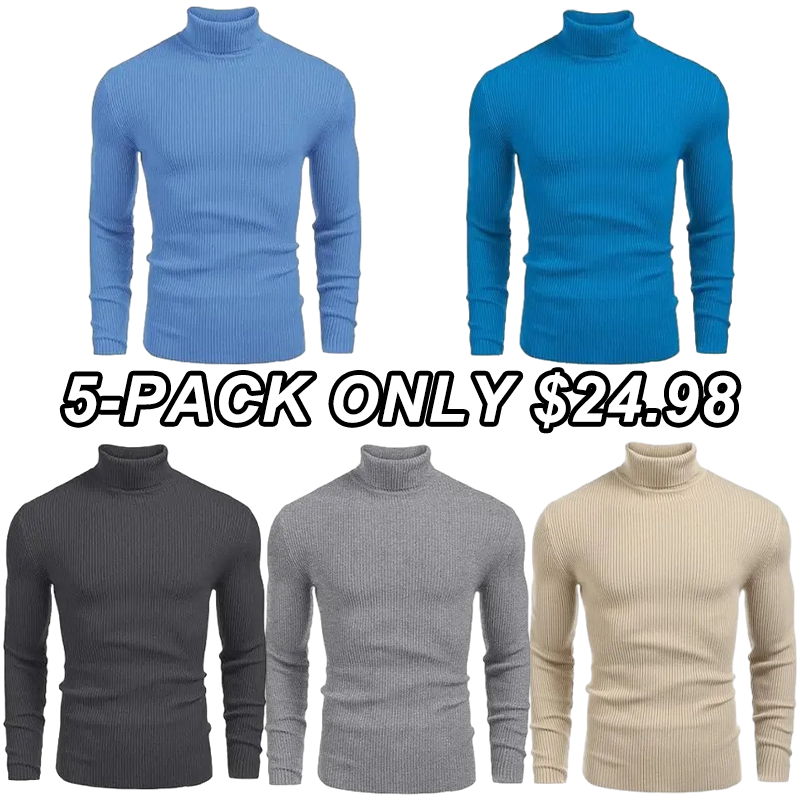 Fall/Winter Men’s Ribbed High-Neck Sweater – Slim Fit, Soft Knit, Warm Casual Pullover