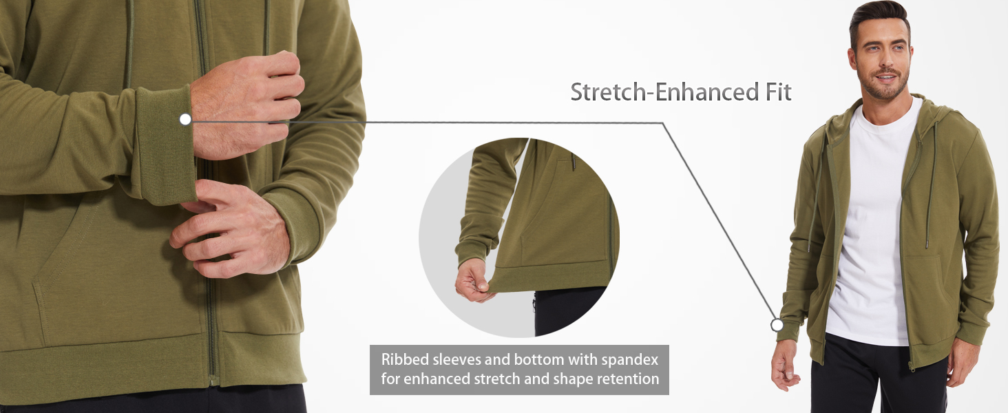 Lightweight Hoodie Men Zip Up Hooded Sweatshirt Thin Slim Fit Jacket