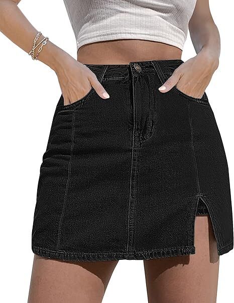 🔥Skorts Skirts for Women Denim Mini Skirt Side Slit with High Waisted Jean Shorts Stretchy