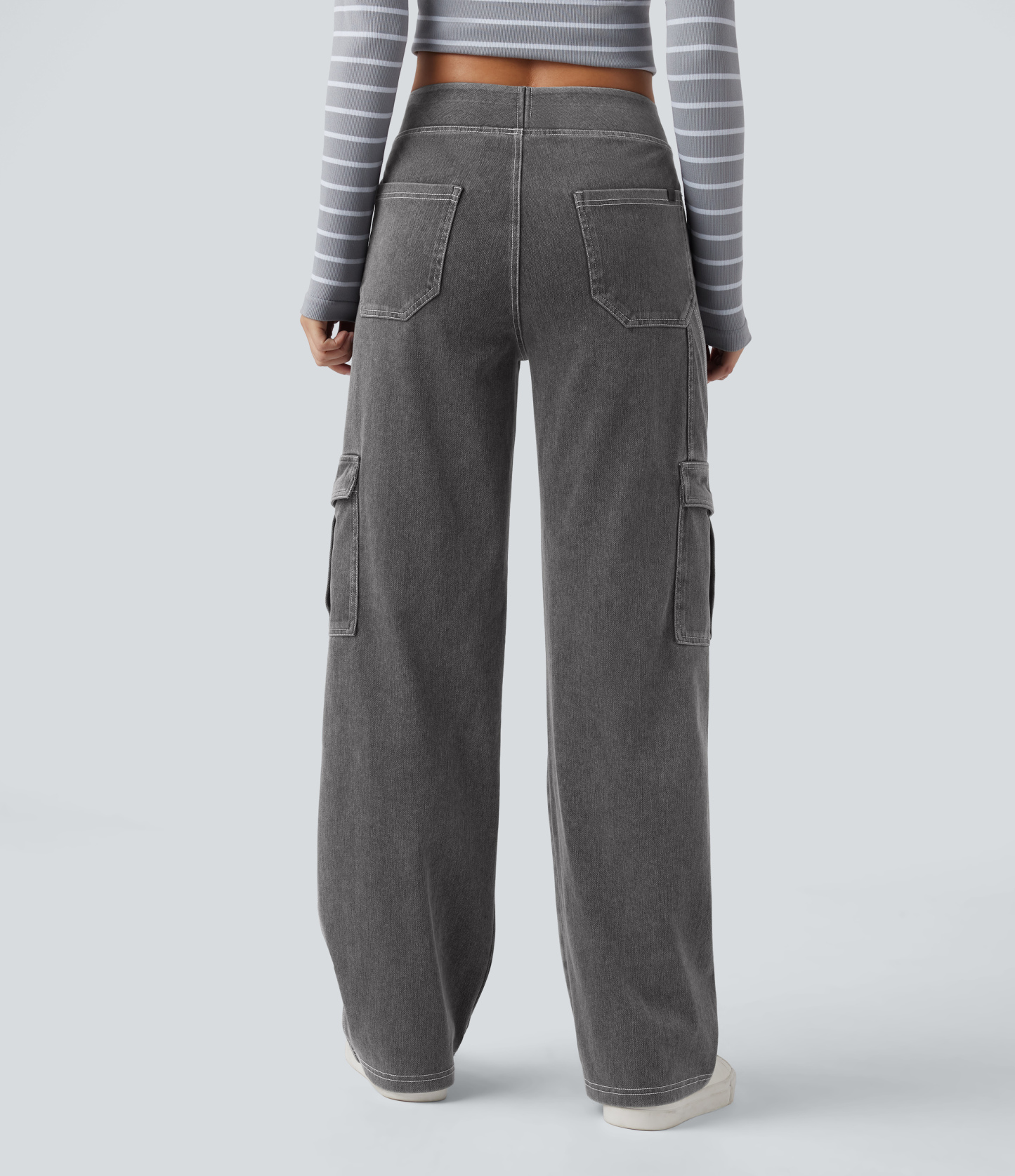 Mid Rise Pockets Straight Leg Casual Cargo Jeans