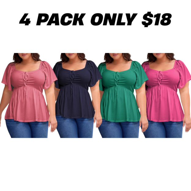 Women Plus Size Sweetheart Neck Short Sleeve Shirred Peplum Blouse Tops Shirts(1X-5X)