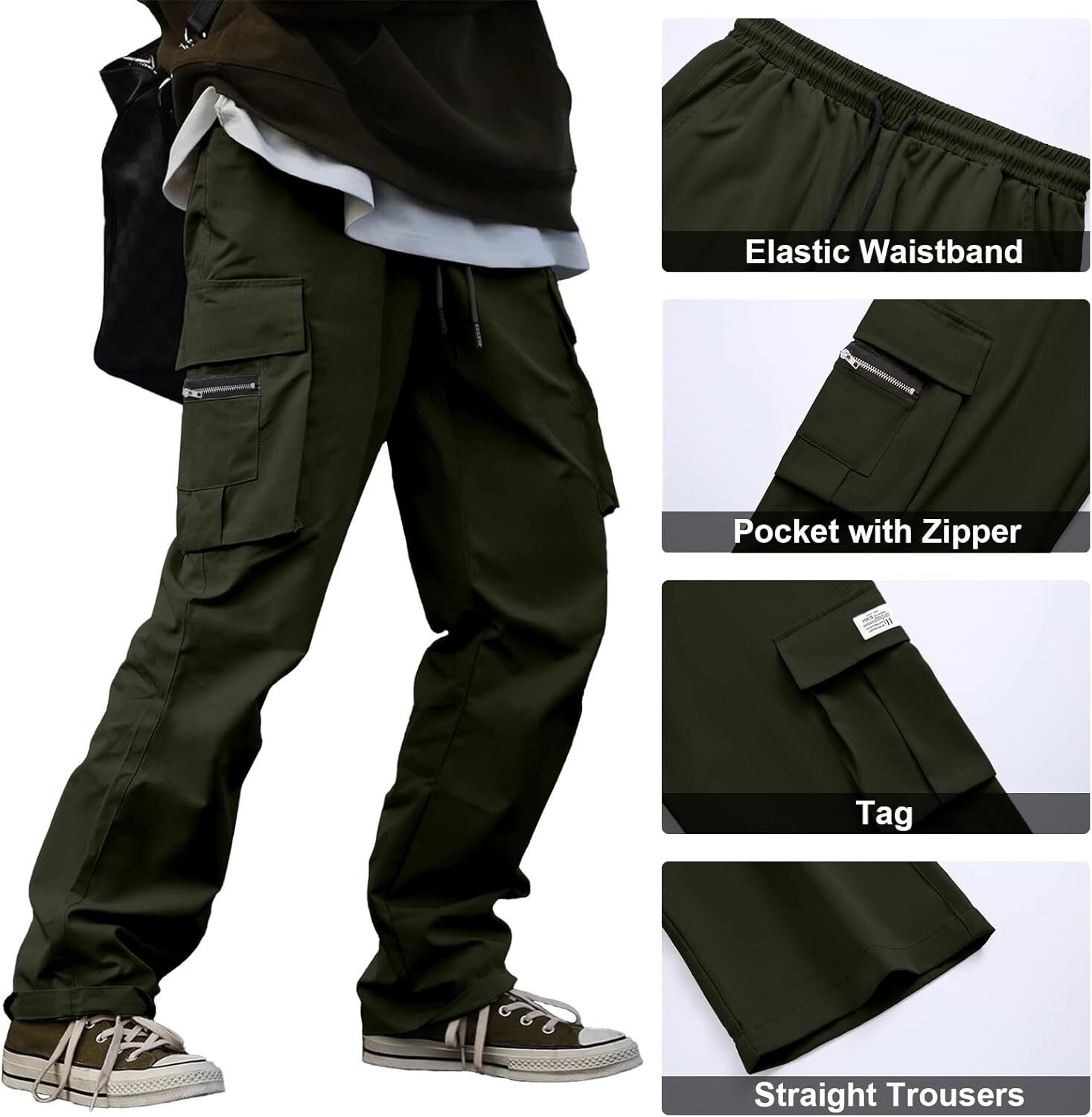 🔥6-PACKS $24.89 Men's Plus Size Casual Solid Color Drawstring Overalls