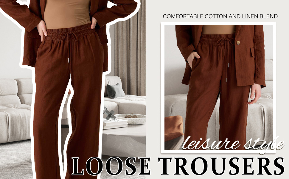Pantalones sueltos casuales de pierna ancha con cordón para descansar