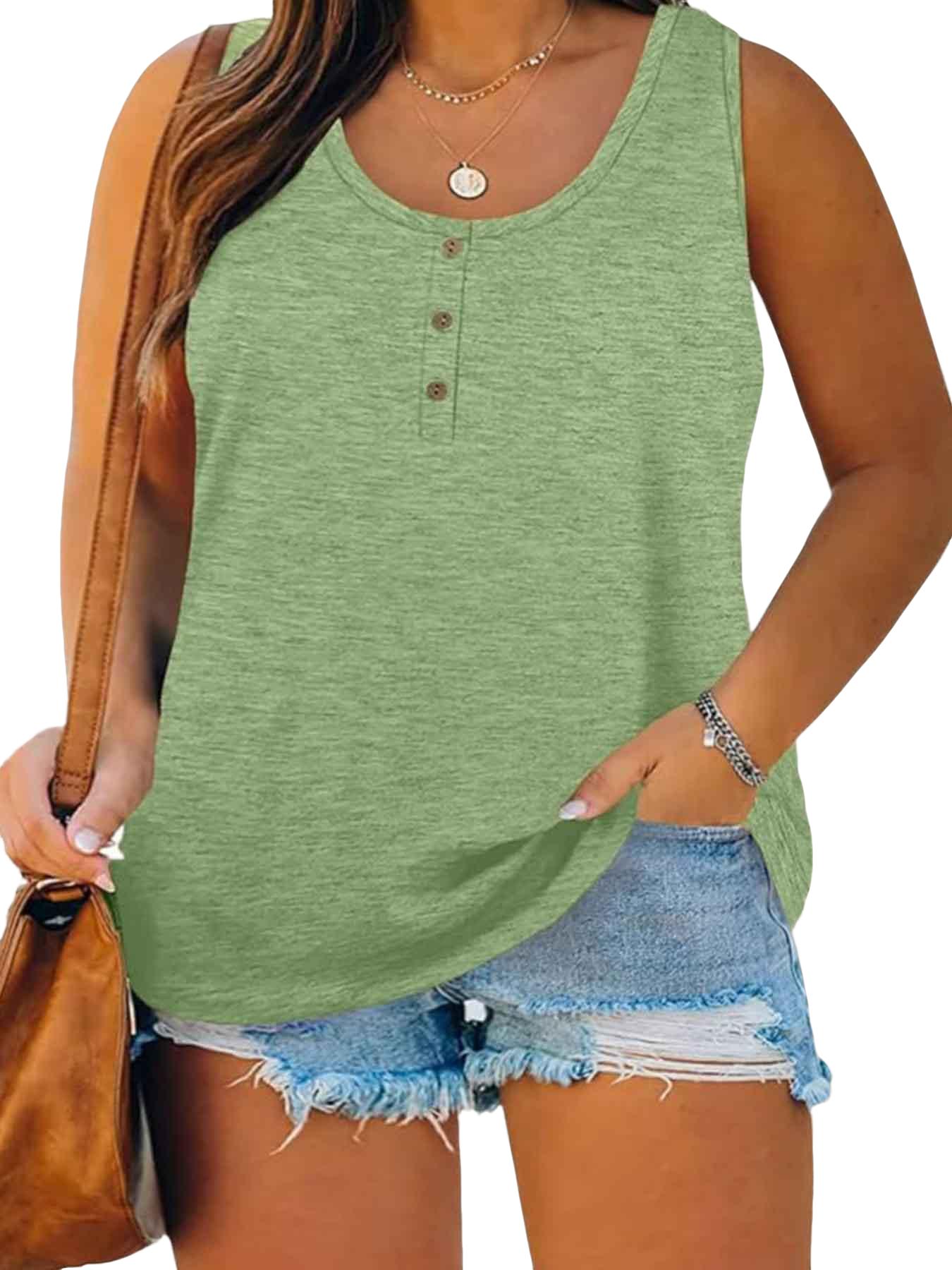 Summer New Trend Large Size Women's Tank Button Casual Vest, Fitted Plain Design, Perfect for Daily Wear, Comfortable and Stylish