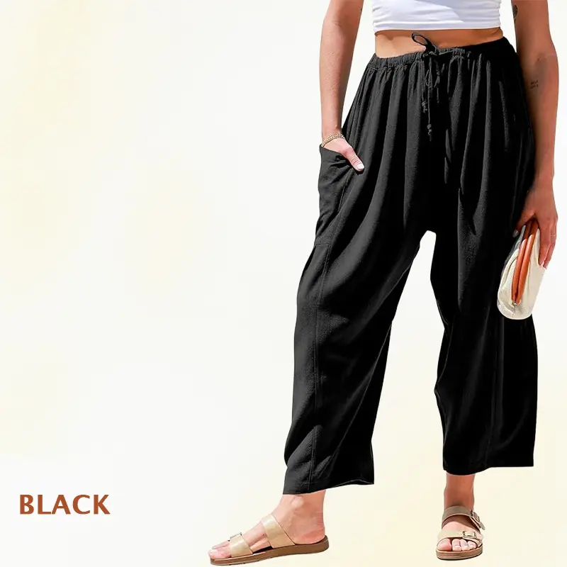 Women Comfort Lightweight Linen Wide Leg Cargo Pants