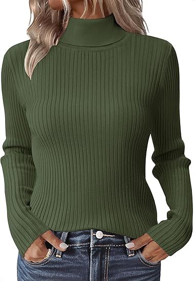 Women's elegant thick warm turtleneck long-sleeved sweater - Soft Pink - Regular Fit H-Line Silhouette