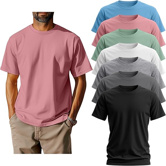 Classic Men's T-Shirt - New Heavyweight Short Sleeve Crew Neck Solid Men's T-Shirt Moisture Wicking, Tag Free, Also Available in Plus and Extra Long Sizes