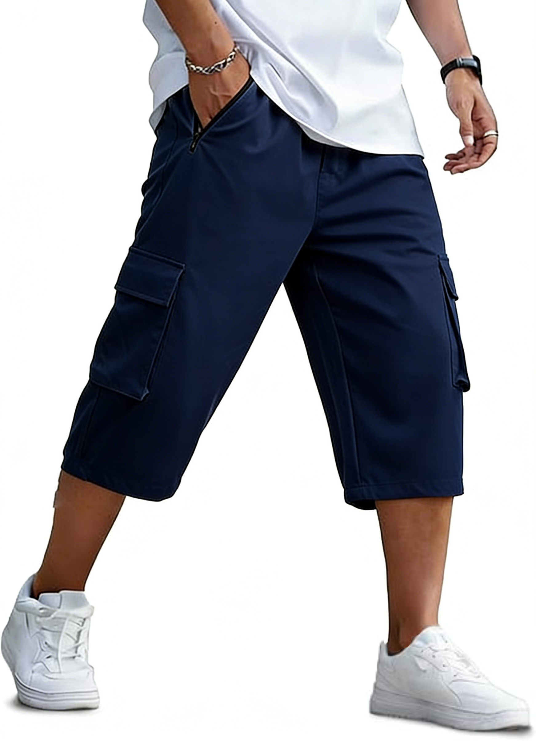 Men's Outdoor Hiking Shorts Quick Dry Stretchy 3/4 Capri Pants Cargo Shorts Male