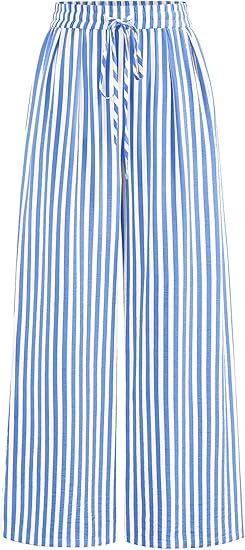 Women's Striped Elastic Waist Palazzo Trousers