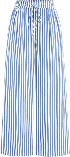 Women's Striped Elastic Waist Palazzo Trousers