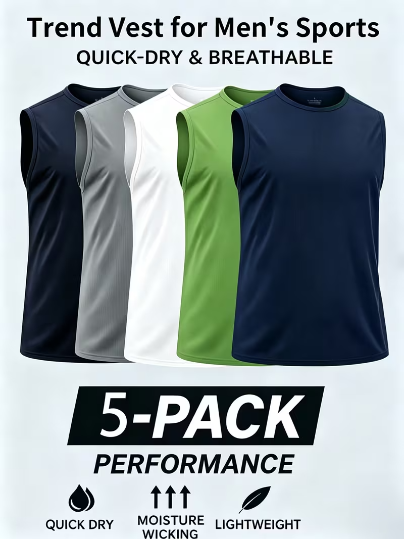 5pcs Men'S Quick-Dry Sports Vests