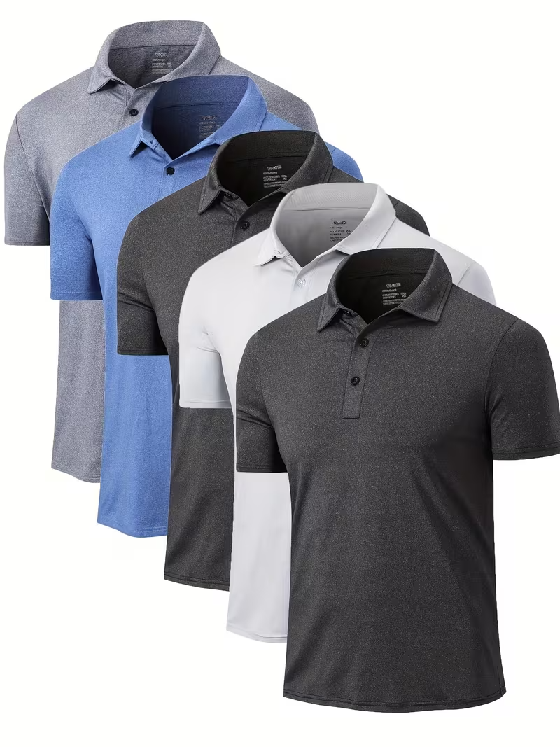 Men's Moisture-Wicking Casual Polo Shirt 5-Pack