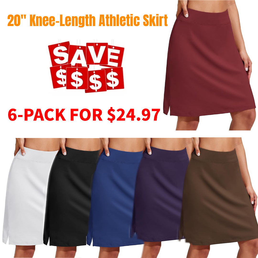 Women’s 20"-Inch Knee-Length Athletic Skirt with Pockets