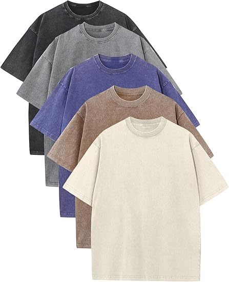 Men's Plus Size Pure Cotton Acid Washed Loose Retro Heavyweight T-Shirt