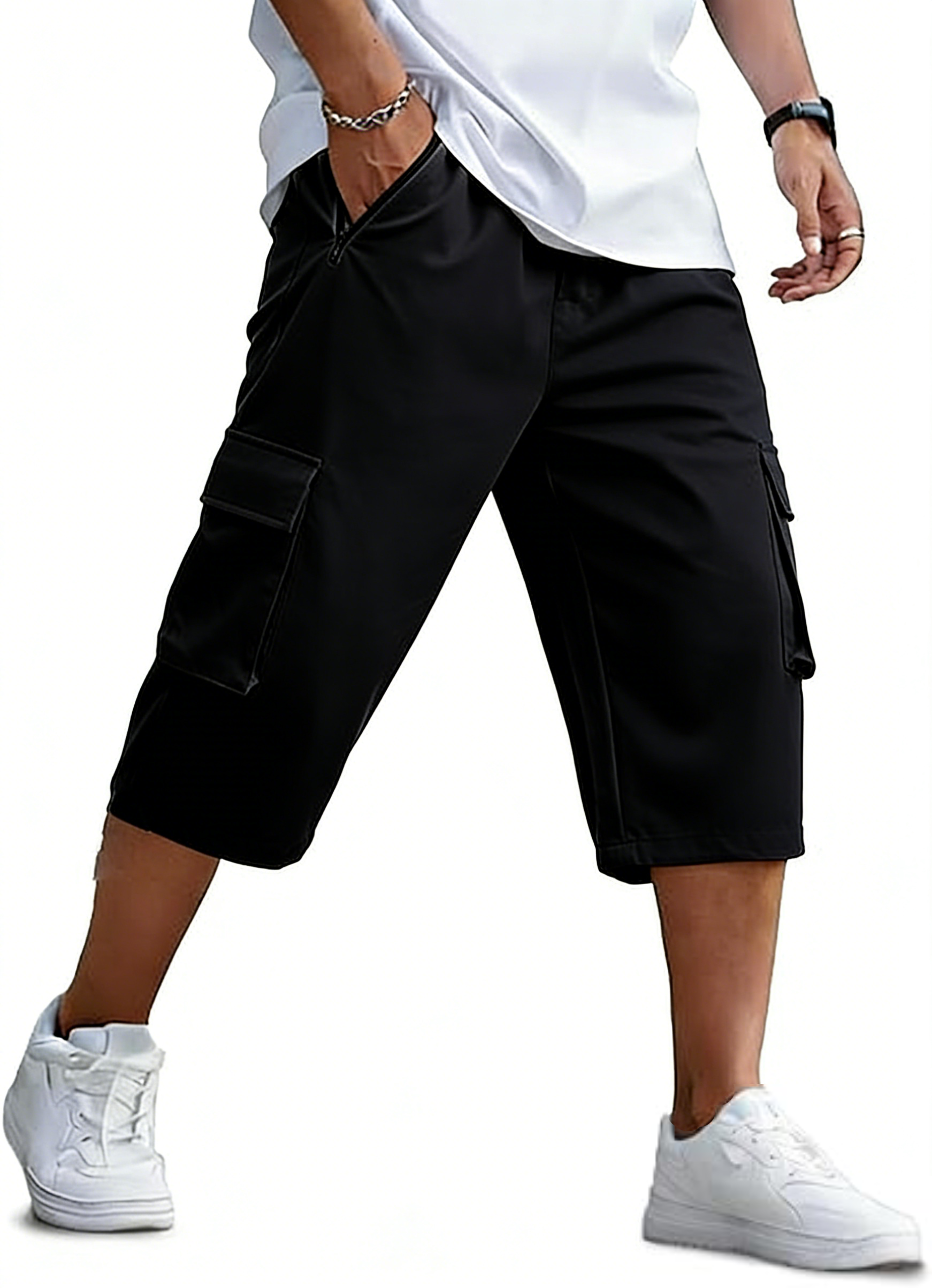 Men's Outdoor Hiking Shorts Quick Dry Stretchy 3/4 Capri Pants Cargo Shorts Male