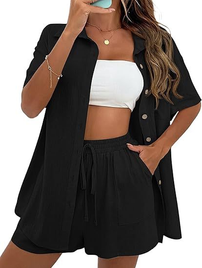 Women Summer Cotton Linen Short Sets 2 Piece Shorts Top Lounge Beach Vacation Two Piece Outfits Tracksuits