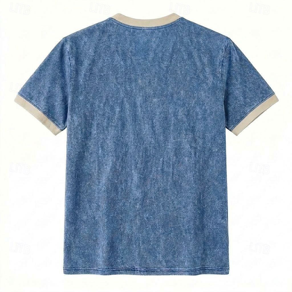 Men's Retro Color-Block Casual Short-Sleeve Henley T-Shirt