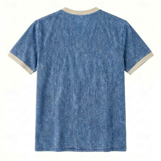 Men's Retro Color-Block Casual Short-Sleeve Henley T-Shirt
