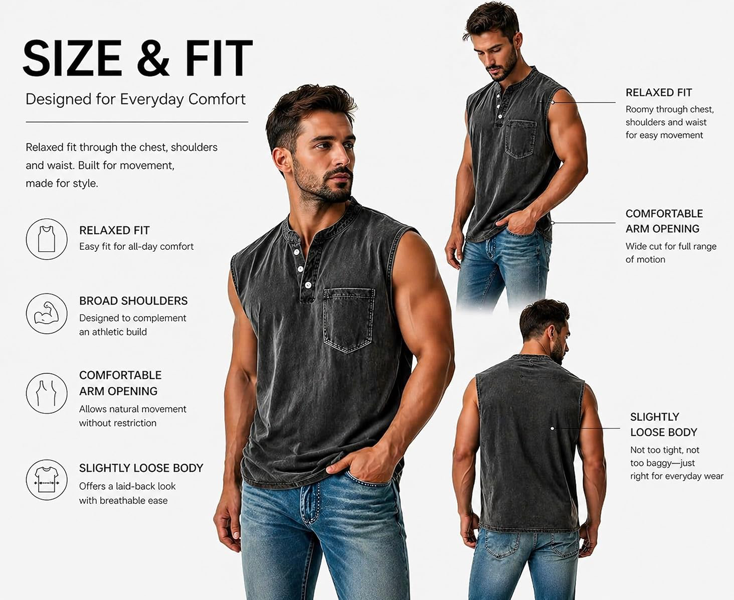 Men's Vintage Stand Collar Casual Pocket Solid Color Sleeveless Henley Vest