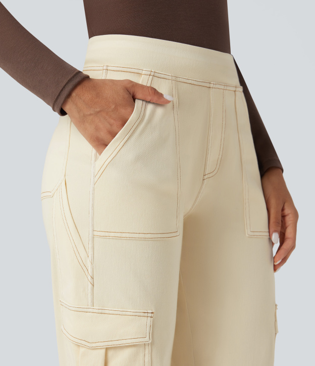 Mid Rise Pockets Straight Leg Casual Cargo Jeans