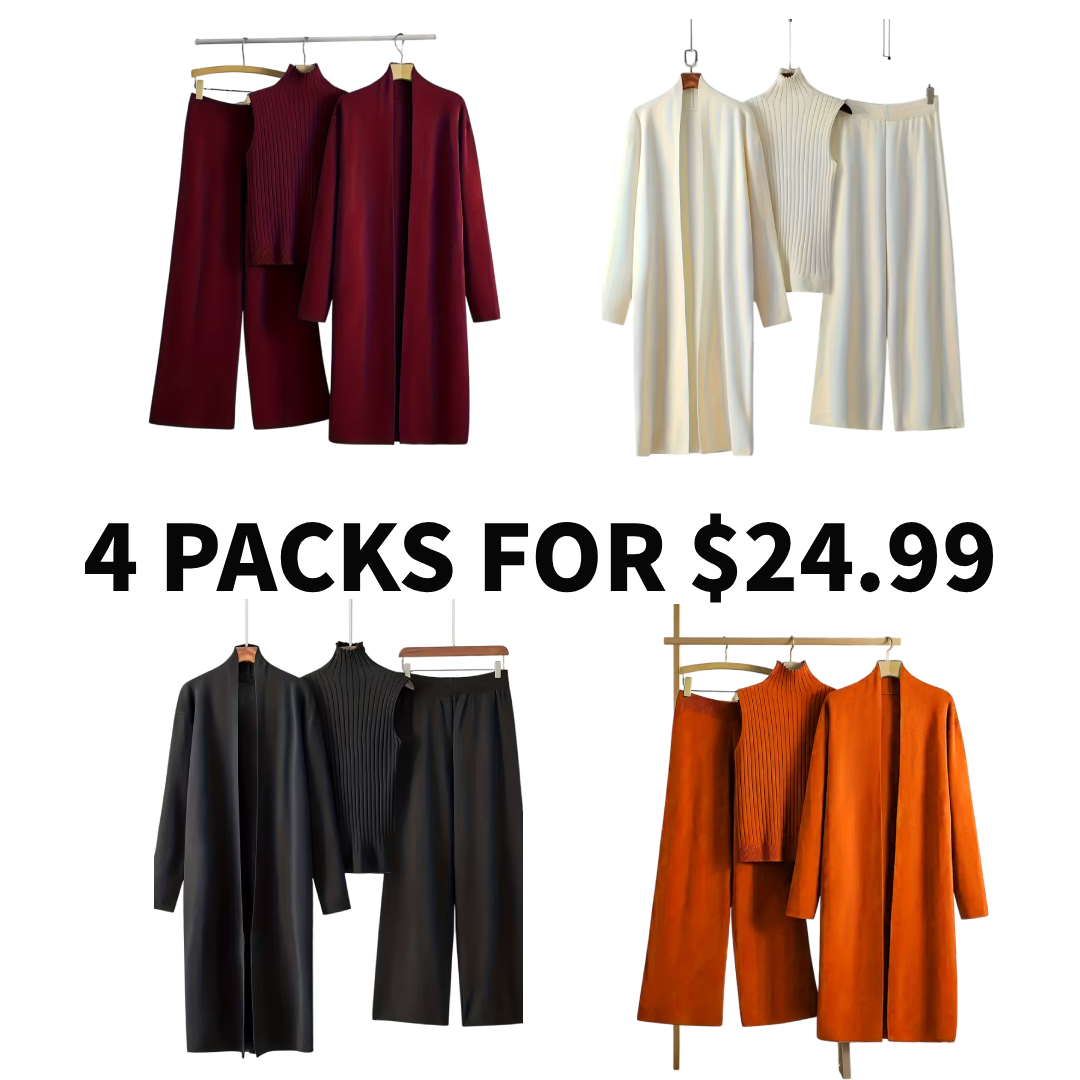 New Autumn And Winter Women'S Loose Set, Including Long Wide-leg Pants, A Shawl Cardigan, And A High-neck Vest Sweater, A Fashionable Three-piece Set.