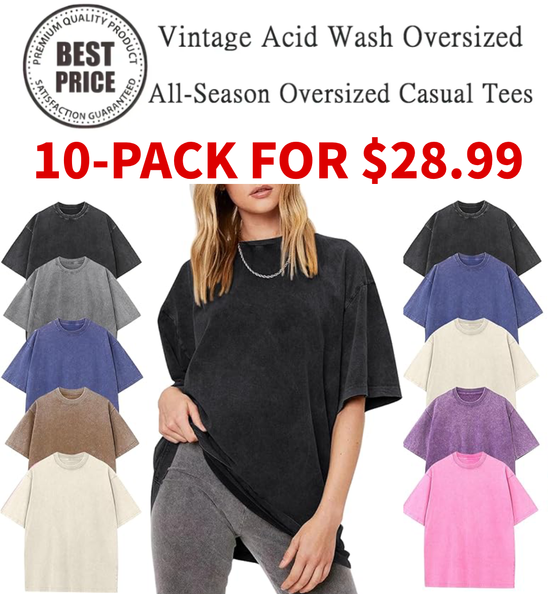 Women's Oversized Vintage Acid-Wash Cotton Tee