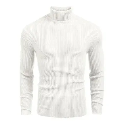 Fall/Winter Men’s Ribbed High-Neck Sweater – Slim Fit, Soft Knit, Warm Casual Pullover
