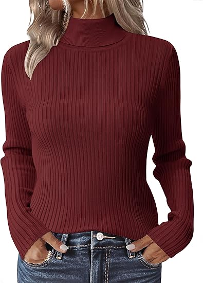 Women's elegant thick warm turtleneck long-sleeved sweater - Soft Pink - Regular Fit H-Line Silhouette