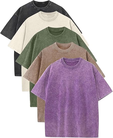 Men's Plus Size Pure Cotton Acid Washed Loose Retro Heavyweight T-Shirt