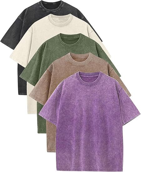 Men's Plus Size Pure Cotton Acid Washed Loose Retro Heavyweight T-Shirt