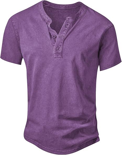 Men’s Vintage Acid-Wash Henley T-Shirt – 100% Cotton