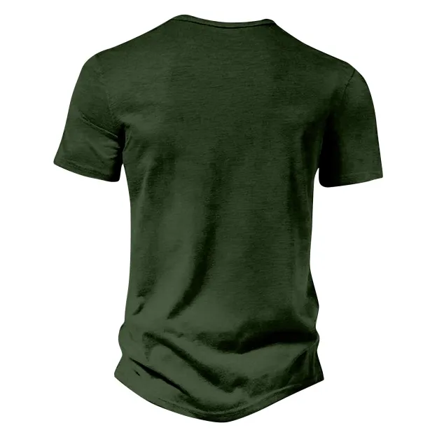 ⏰ TODAY ONLY🔥Clearance Sale!🔥 Men's Casual Solid Color Vintage Loose Pocket Short Sleeve Button-down Henley Shirt