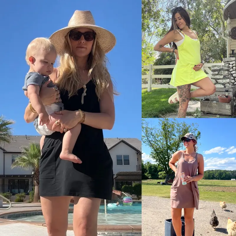 Women's Athletic Sleeveless Mini Dress with Built-in Shorts