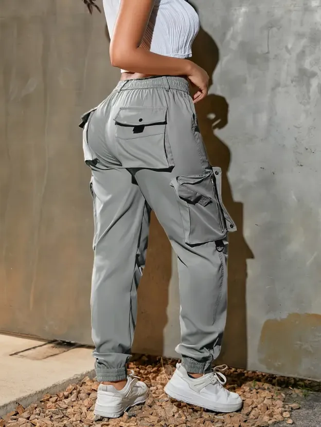 Women’s cotton cargo pants with multiple practical pockets.