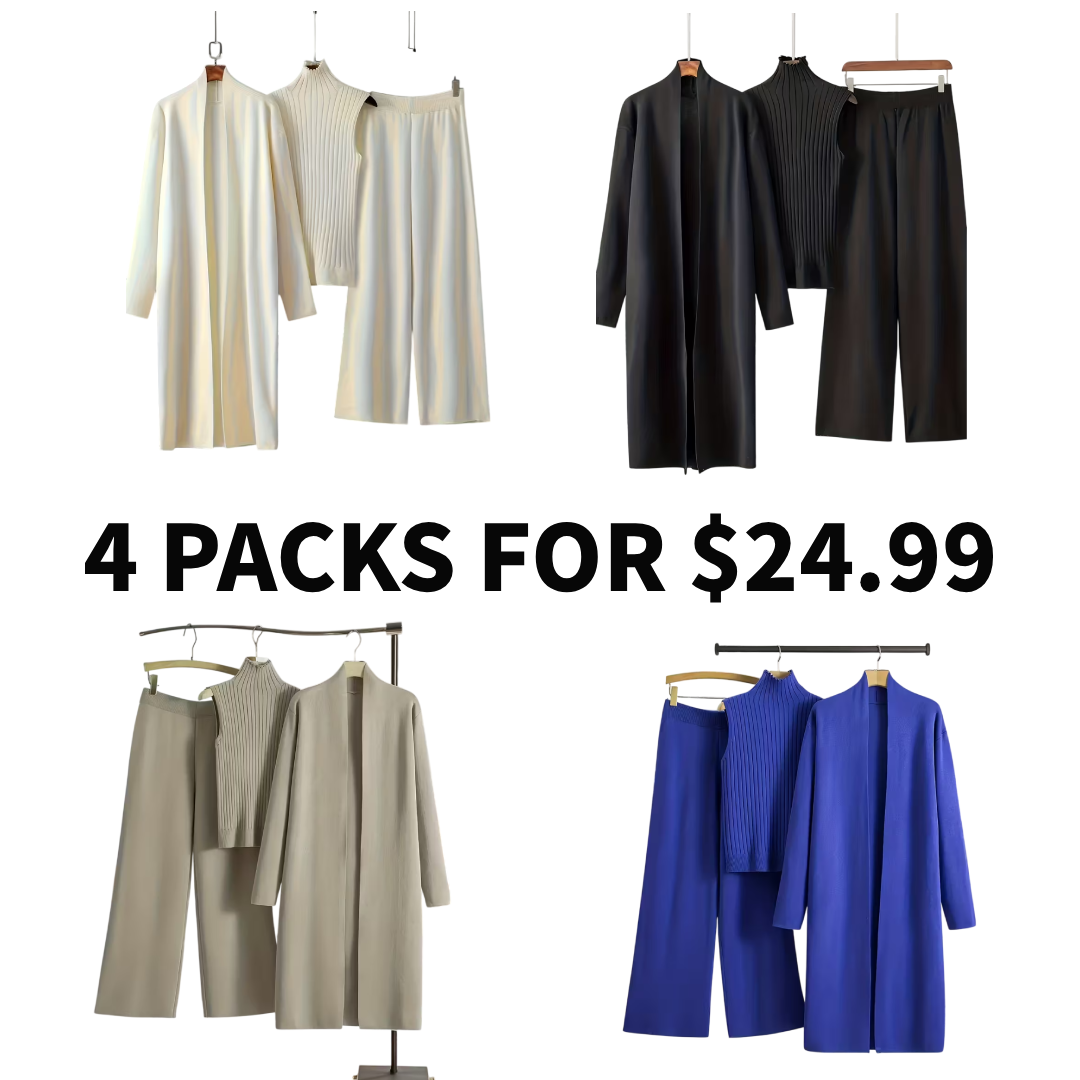 New Autumn And Winter Women'S Loose Set, Including Long Wide-leg Pants, A Shawl Cardigan, And A High-neck Vest Sweater, A Fashionable Three-piece Set.