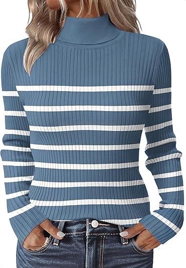 Women's elegant thick warm turtleneck long-sleeved sweater - Soft Pink - Regular Fit H-Line Silhouette