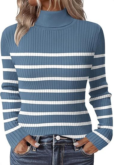 Women's elegant thick warm turtleneck long-sleeved sweater - Soft Pink - Regular Fit H-Line Silhouette