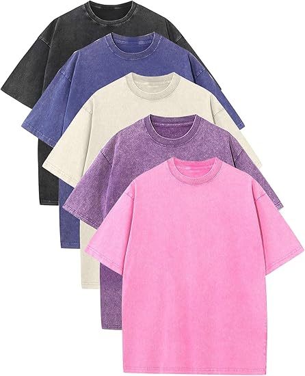 Men's Plus Size Pure Cotton Acid Washed Loose Retro Heavyweight T-Shirt