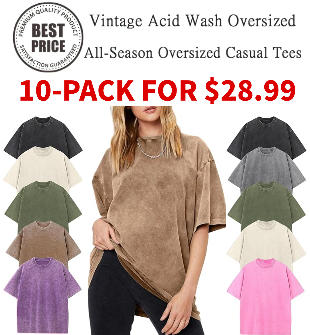 Women's Oversized Vintage Acid-Wash Cotton Tee