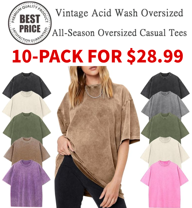 Women's Oversized Vintage Acid-Wash Cotton Tee