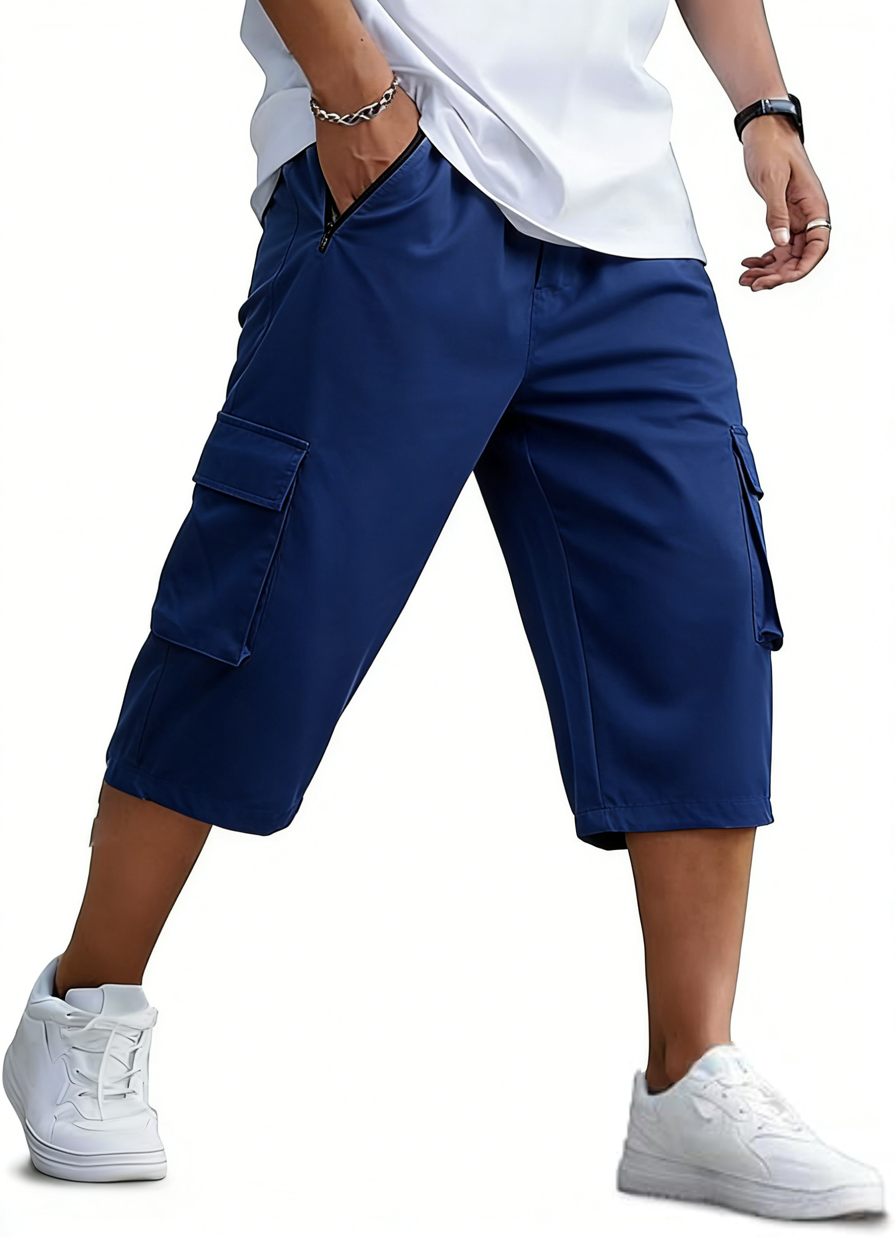 Men's Outdoor Hiking Shorts Quick Dry Stretchy 3/4 Capri Pants Cargo Shorts Male