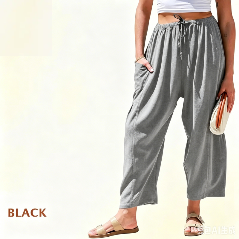 Women Comfort Lightweight Linen Wide Leg Cargo Pants